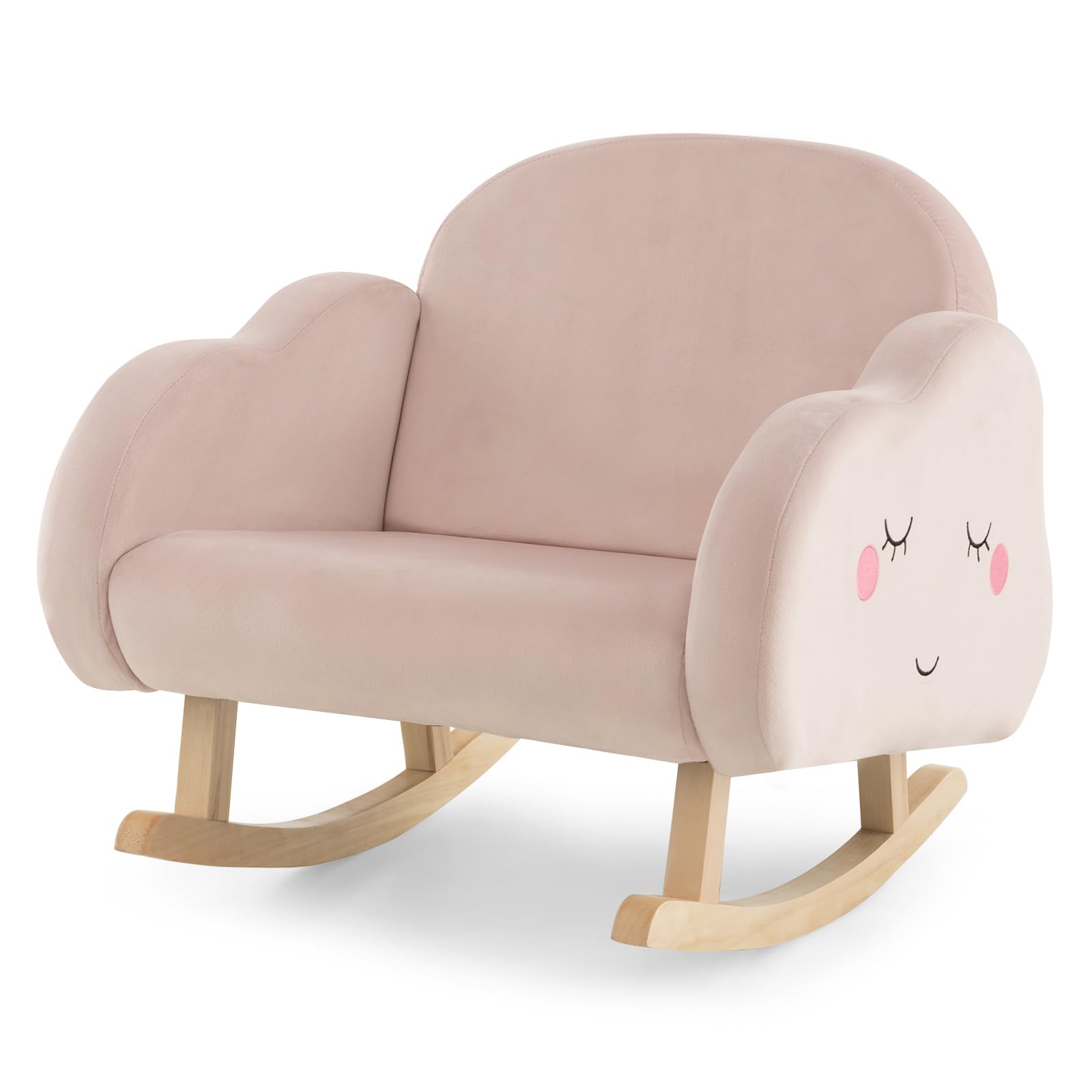 GOPLUS Fauteuil à Bascule Enfant, Fauteuil Rembourré en Éponge avec Pieds en Bois Massif & Patins Antidérapants, Chaise à Bascule en Velours avec Accoudoirs, Cadeau pour Enfants 3-5 Ans, Rose