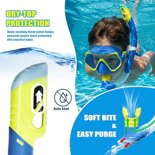 Equipo de snorkel DRMAWIN para adultos y niños, set con máscara de vidrio templado 180°, snorkel de tope seco, anti-vaho y bolsa de malla para transporte miniatura 2
