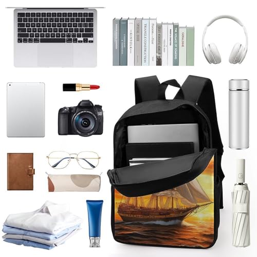 Sail Boat Sailing Ship 17 Inch Backpack Classic Travel Daypack with Adjustable Shoulder Straps for Men Women3