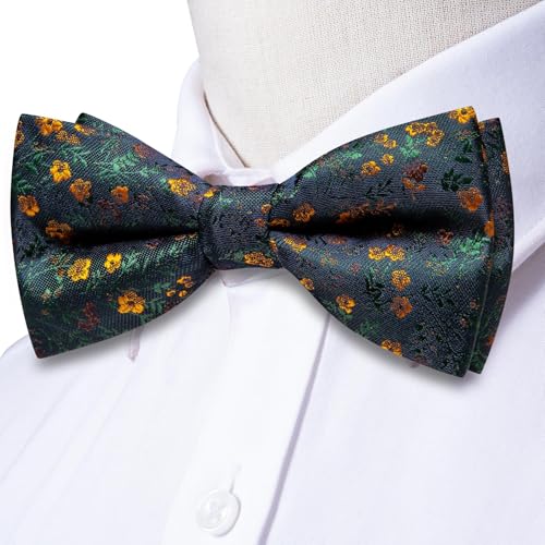 Image of Dubulle Mens Paisley Striped Bowtie Set Pre-tied Bowtie for Men and Pocket Square Set Wedding Business