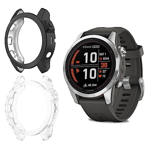 2 Pezzi Cover Compatibile con Garmin Fenix 7S Pro Solar Morbida Protezione Ultra Sottile Pellicola Custodia con 7S Pro - + Trasparente tpu nero
