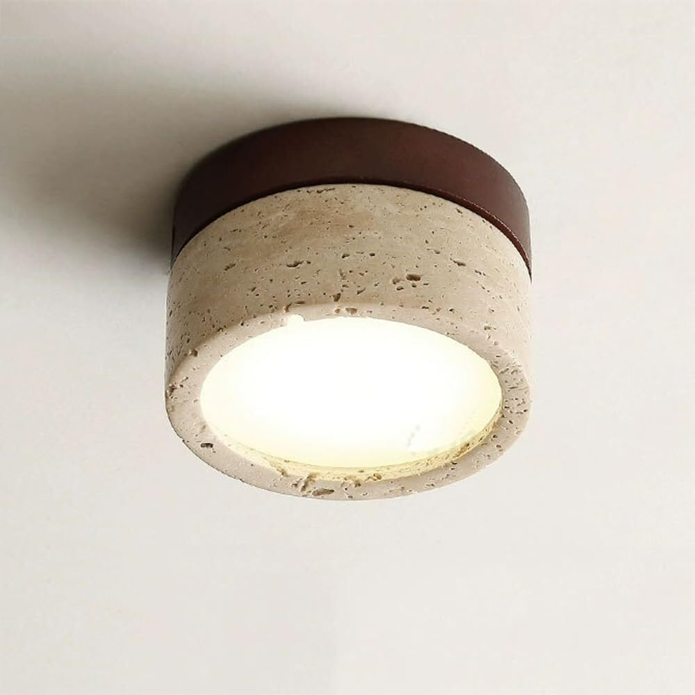 Nordic Yellow Travertine Ceiling Light Rustic Natural Stone Ceiling Light