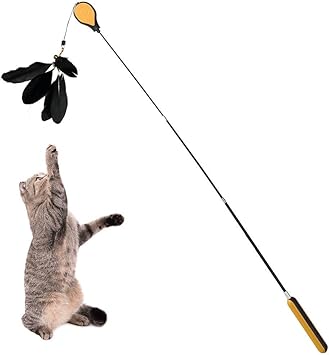 Amazon 猫おもちゃ 猫じゃらし 羽 釣竿 人気猫釣り竿 天然鳥の羽棒鈴付きネコあそび 伸縮でき フェザーワンド 軽量 猫釣竿型おもちゃ 運動不足 ストレス解消 運動量を改善する イエロー Smelov 猫じゃらし 羽のおもちゃ 通販