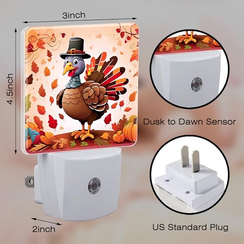 Image of Cute Cartoon Turkey Night Light for Kids,Thanksgiving Day Fall Autumn Night Light Plug in with Dusk to Dawn Sensor,0.5w Energy Saving Nightlight for Hallway Stairway Kitchen Bedroom