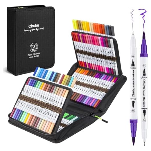 Rotuladores Lettering 120 Colores, Ohuhu Rotuladores Doble Punta(0,4 &1-2mm), Rotuladores Profesionales para Lettering, caligrafía, Colorear, dibujar, con bolsa de transporte