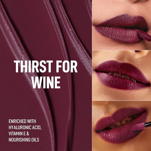 Image of RENEE Stay With Me Matte Transferproof Liquid Lipstick- Thirst of Wine | Waterproof & Smudge-proof | Bold Pigment, Lightweight & Long-lasting | With Hyaluronic Acid & Vitamin E | 6 ml