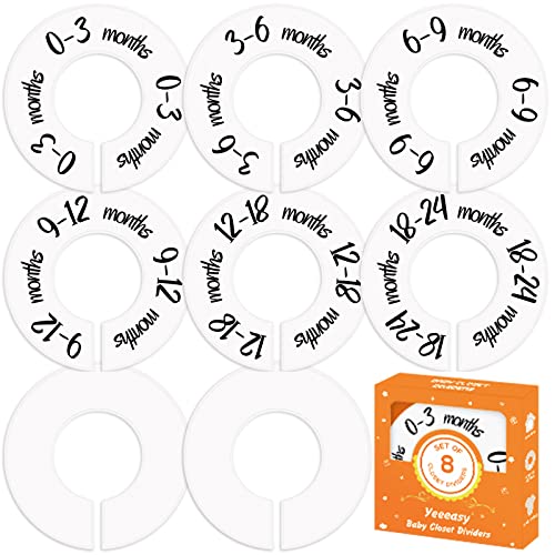 Image of Yeeeasy Baby Closet Dividers for Clothes Durable Baby Closet Size Dividers Double-Sided Baby Clothing Organizer for Boys or Girls Easily Organize Baby Clothing, Fit 1.5’’ Rod, 8PCS
