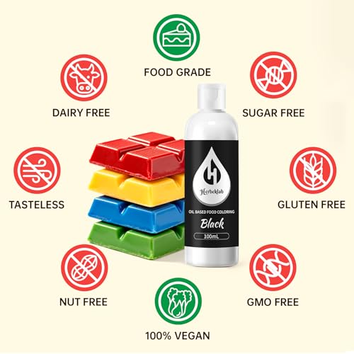 Image of Black Oil Based Food Coloring for Chocolate - Herbeklab 100ml Professional Concentrated Oil Food Dye for Candy Melts, Chocolate, Cake Pops, Strawberries & Baking