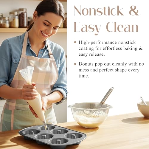 Image of Bellemain Premiere Donut Pan for Baking | Nonstick 12.5 x 8.5 inch Doughnut Pan with 6-Doughnut Molds | Steel Donut Trays | Make Perfect Bagels and Cake Donuts (2)