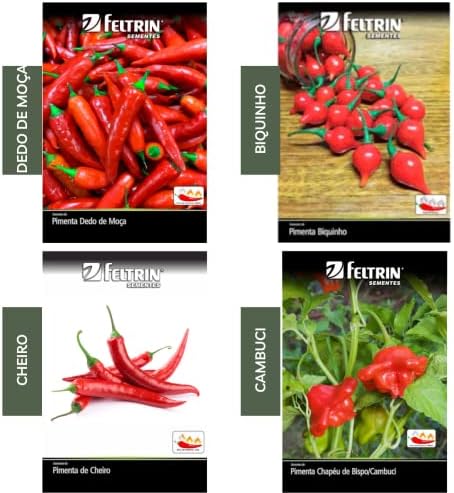 Kit 4 Sementes Pimentas Horta Em Casa Jardins Vasos (Bico, Dedo d...