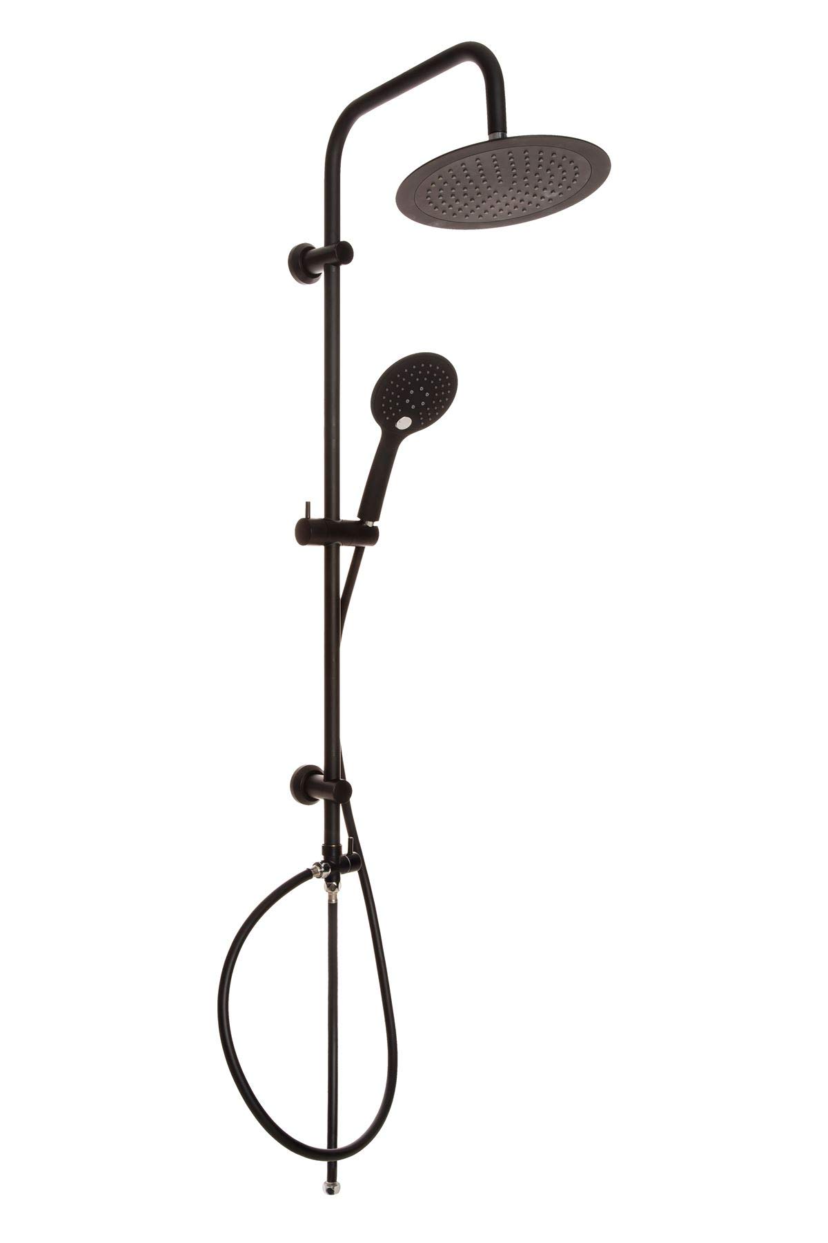 Black Manual Shower Column 3-Function Showerhead with Round Sliding Rainfall