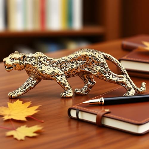 Estatua Leopardo Decorativa de Latón Dorado miniatura 4