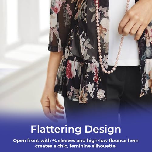 Floral Mesh Cardigan for Women, Sheer Open Front Jacket with 3/4 Sleeves, Lightweight Elegant Cover Up4
