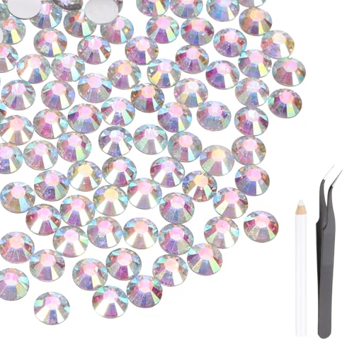MECCANIXITY 600 strass cristal plat, cristaux de résine avec pince pinceau non thermocollant (SS30 6mm, AB blanc)
