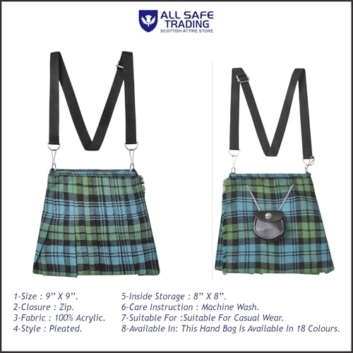 Traditional Scottish Women Tartan Bag Pleated Crossbody Purse - Adjustable Straps, Zip Closure 18 Color3