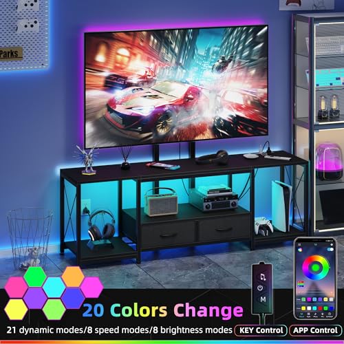 Image of GYIIYUO LED TV Stand with Mount and Power Outlet & Fabric Drawers for 32-85 Inches TV - Entertainment Center and Industrial TV Console Table for Living Room, Bedroom- 47.5 inch Black
