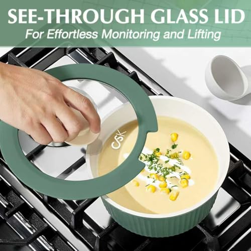 Image of KOCH SYSTEME CS 12 Pcs Ceramic Cookware Set with Detachable Handle, Nonstick Pots and Pans Set, Induction /Dishwasher Safe Pots and Pans, Space Saving Kitchen Set with Tamagoyaki Pan & Utensils, Green