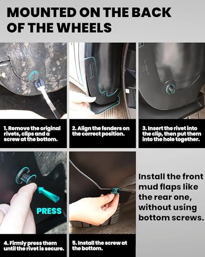Image of Model Y Mud Flaps 2022 Splash Guards Matte Black Front & Rear Fender Protection Mudflaps No Need to Drill Holes for Tesla Model Y 2020 2021 2022 2023 2024 (Set of 4)