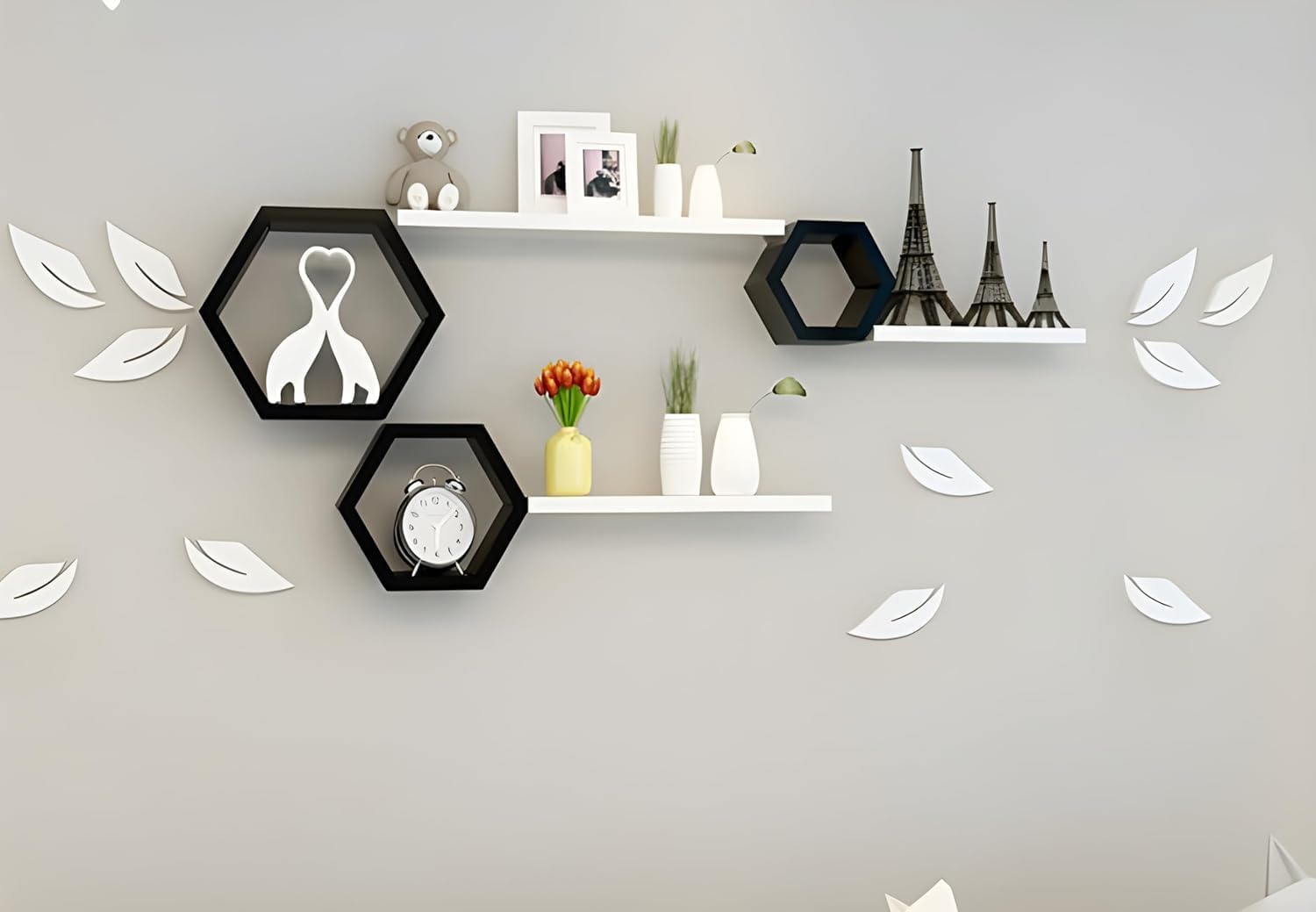 Total Art Craft Wooden Hexagonal Shape Wall Hanging Rack Shelf Wall Shelf for Living Room Bedroom and Office Decoration (Black,White) (B0DFY8T9KM) Amazon Price History, Amazon Price Tracker