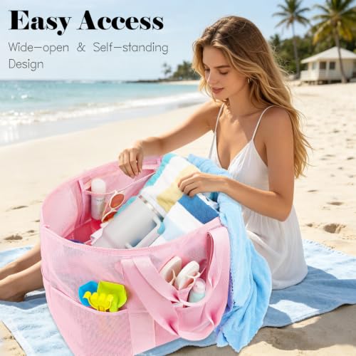 Image of Fammart Large Mesh Beach Bag for Women, Oversized Beach tote Swim Pool Bag