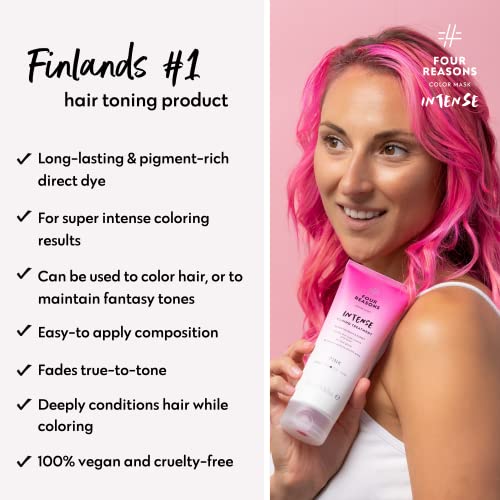 Image of Four Reasons Color Mask INTENSE Pink (27 Colors) - Color Depositing Conditioner - Semi Permanent Hot Pink Hair Dye for Lightened and Colored Hair - 100% Vegan, 6.76 fl oz