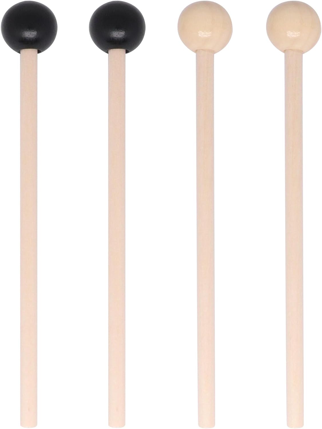 4 PCS Steel Tongue Drum Mallets, 5.9 Inch Wooden Xylophone Mallet, Glockenspiel Stick Bell Stick Percussion Drumsticks for Musical Instruments (Black & Natural Wood)