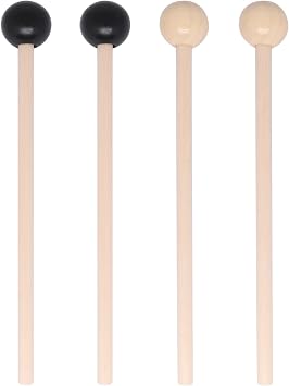 4 PCS Steel Tongue Drum Mallets, 5.9 Inch Wooden Xylophone Mallet, Glockenspiel Stick Bell Stick Percussion Drumsticks for Musical Instruments Black & Natural Wood