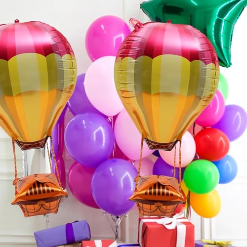 Image of Rozi Decoration Hot Air Balloon Foil Balloons Set for Birthday Decoration, Kids Party, Baby Shower, Theme Party Decorations, Multicolor Parachute Balloon Decor (Pack of 2)