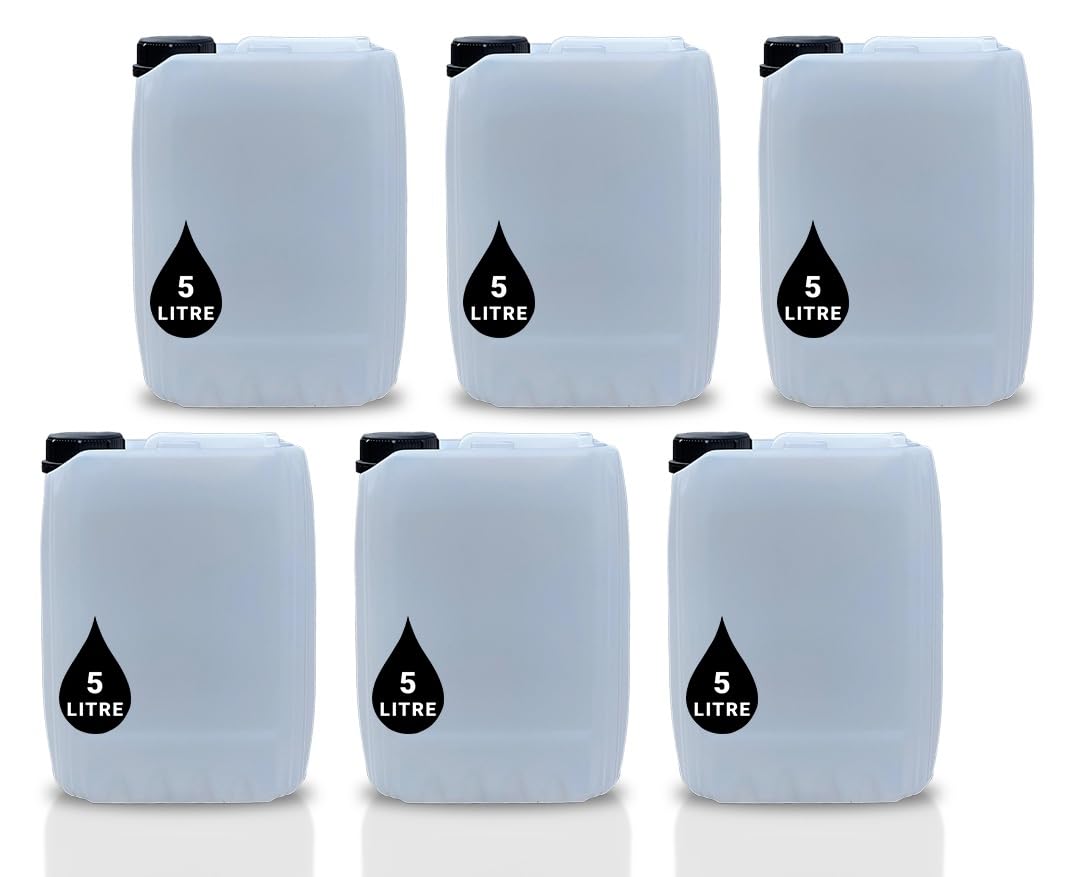PowerChem 6 x 5L JERRY CAN - UN Approved Stackable Bottle Container + 51mm Tamper Evident Cap | Perfect for Storage of Water Liquid NATURAL