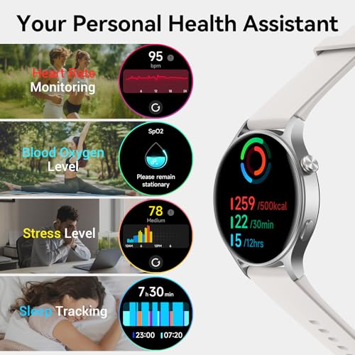 Image of Fitpolo Smart Watch for Men Women,1.3 inch AMOLED Touchscreen Fitness Tracker, Make /Answer Calls, Heart Rate SpO2 Monitor, 3ATM Waterproof, Sleep & Activity Tracking Smartwatch for Android Phones iPhone
