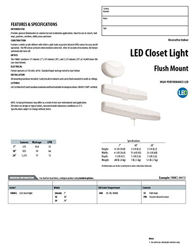 Image of Lithonia Lighting FMMCL 24 840 PIR M4 Adjustable 24-Inch LED Flush Mount Closet Light with Motion Sensor, 1225 Lumens, 120 Volts, 17 Watts, Damp Listed, White