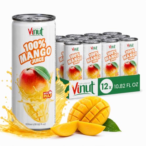 Image of VINUT 100% Mango Juice with Pulp, Tropical Fruit Nectar, No Added Sugar, Not From Concentrate, Gluten Free & Non-GMO Drink, 100% Vegan /Plant-Based, 10.82 fl oz Cans (Pack of 12)