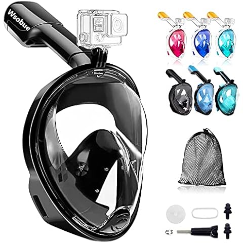 Wsobue Snorkel Mask,Full Face Diving Mask for Adults and Youth GoPro Compatible Mask Anti-Fog Easy Breathing Easy Draining Snorkeling Set Cover