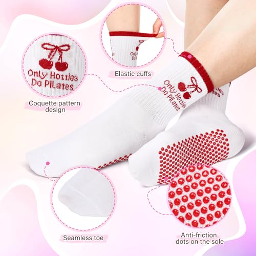 9 Pairs Cute Pilates Socks with Grips for Women Coquette Bow Yoga Barre Ballet Barefoot Workout Gym Athletic Socks3