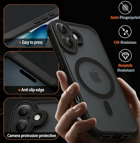 Handyhülle für iPhone 17 Hülle Kompatibel mit MagSafe mit 2 Stück 9H Panzer Schutz Glas, Vollständiger Kameraschutz, Eingebauter Magnetring, Matt Transluzent Schutzhülle für iPhone 17, Schwarz 6