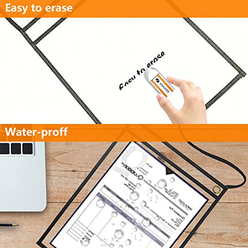 Merkaunis 50 Pack Shop Ticket Holders Job Ticket Holders Work Order Holder Pockets, 9 X 12 Dry Erase Pocket Work Order Plastic Sleeves With Hanging Strap, Both Sides Clear #TOP3