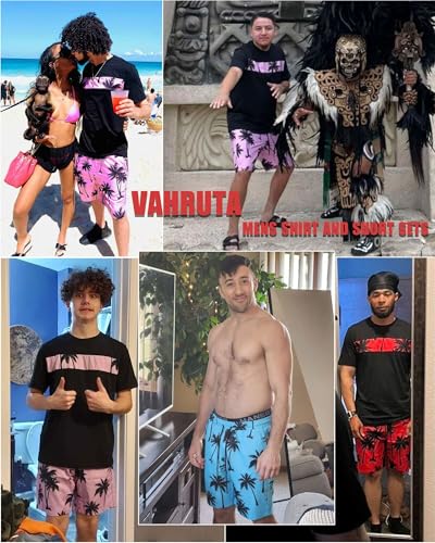 VahRuta Mens 2 Piece Summer Outfits Beach Vacation Outfit Hawaiian Coconut Printed Tee and shorts Set4