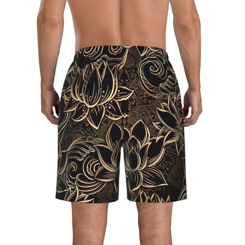 Boho Gold Lotus Flowers Print Men's Beach Shorts Hawaiian Swim Trunks Quick Dry Summer Sports Bathing Suits3