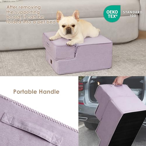 Image of EHEYCIGA Dog Stairs for Small Dogs 13.5 inch H, 3-Step Dog Steps for Couch Sofa and Chair, Pet Steps for Medium Cats, Non-Slip Balanced Pet Ramp Indoor, Lilac