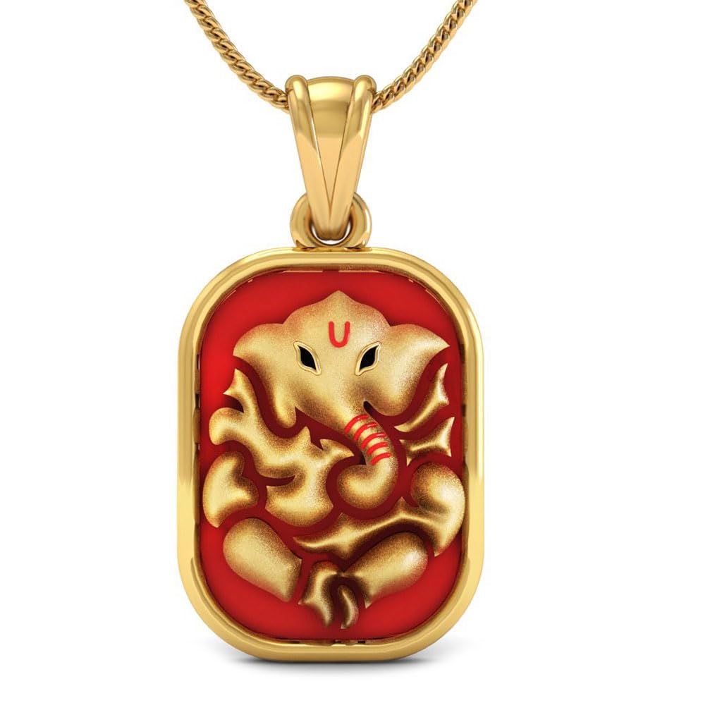 925 Sterling Silver Gold Plated Lord Gajanana Enamel Pendant for Men & Women With Cable Chain | Pure Silver Religious Locket for Good Health & Wealth-image-17