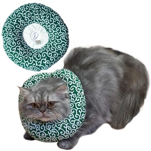 (EU SOU) エリザベスカラー 犬 猫 唐草 ソフト 傷舐め防止 引っ掻き防止 クッションペット用品 小型犬 中型犬 (グリーン, S)