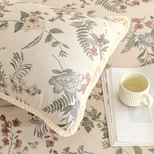 Image of Story@Home King Size Bedcover Set | 400 TC Microfiber Bedding Set with 1 Duvet Cover 1 King Bedsheet 270 x 250 cm & 2 Pillow Covers | Soft Durable Duvet Cover Set Floral Pattern | Beige Dark Brown