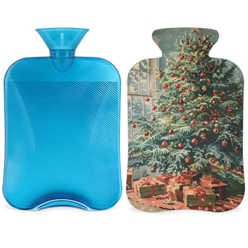 Hot Water Bottle with Soft Cover,2L Retro Tree Hot Water Bag for Hot and Cold Compress, Hand Feet Warmer, Christmas Festivals Rubber Hot or Cold Water Bottle Halloween Christmas Decorations
