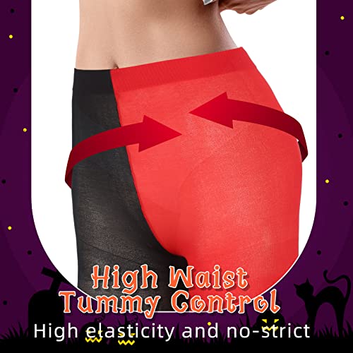 Tarpop 4 Pairs Halloween Two Toned Jester Tights Thigh High Opaque Stockings Pantyhose Jester Stockings Hosiery Leggings with Reinforced Toe for Party Cosplay3