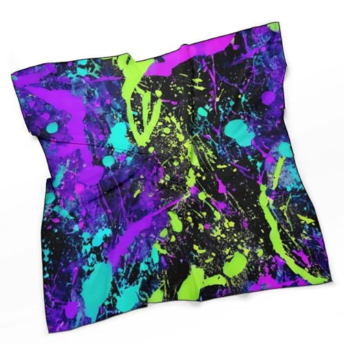 Glow in Dark Splatter Neon Scarf For Women Silk Head Scarf Square Hair Scarves Shawls Hair Wraps Bandana Neckerchief Decor for Adult 27 * 27 Inches3