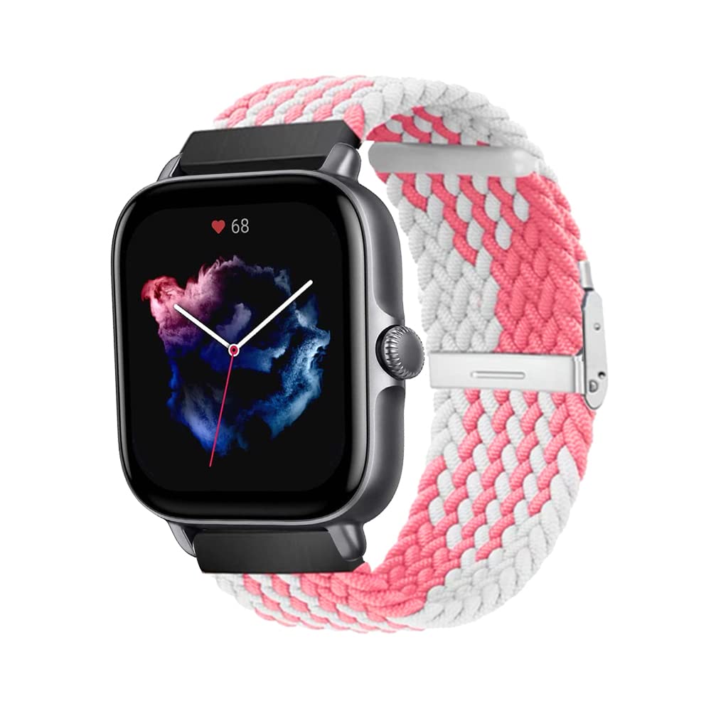 Cinturino In Nylon 20mm Per Amazfit | T-Rex 3 Pro, Active, GTR Mini, GTS 4, Bip 3 | Bianco E Rosa | Morbido E Traspirante - 6