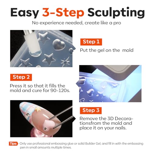 Image of modelones Silicone Nail Art Molds, 3D Multiple Bowknot& Star Designs with Carving Pen, Easy DIY Nail Mold for Gel & Acrylic, Reusable Nail Art Tools for Beginners & Professionals