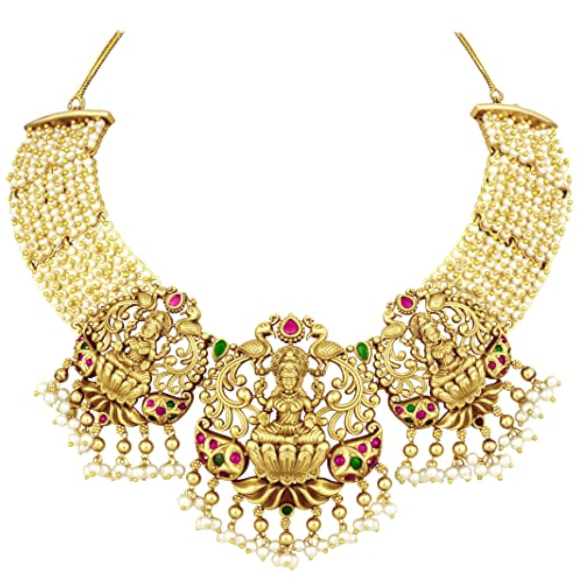 Brass Pearl Necklace Earring Temple Jewellery Set