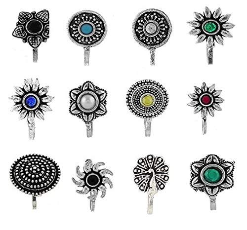 Rare Lily Silver Metal Oxidised Stylish Press Nose Pin/Nose Ring Combo of 12 for Womens and Girls (B08GLM9XMD) Amazon Price History, Amazon Price Tracker