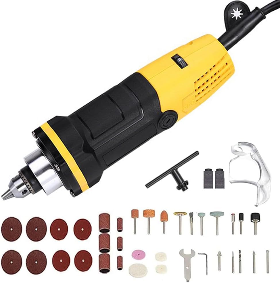 500W Electric Mini Die Drill Grinder Carver Set Power Rotary Tool, Adjustable 6 Step Variable Speed, 31000 RPM, with Removable Transparent Safety Guard